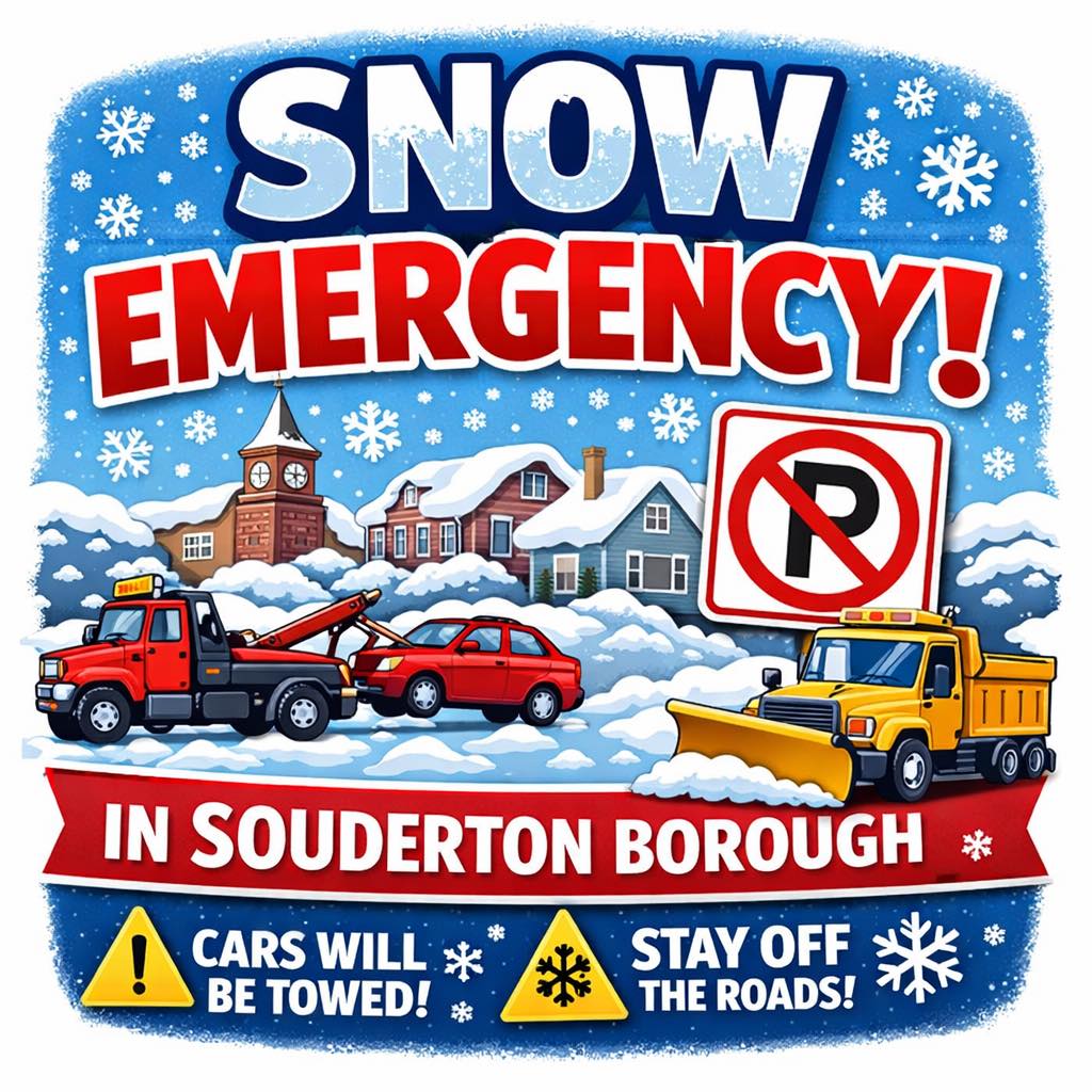 🚨THE MAYOR OF SOUDERTON BOROUGH HAS DECLARED A SNOW EMERGENCY BEGINNING 7:00PM ON SATURDAY, JANUARY 24, 2026🚨